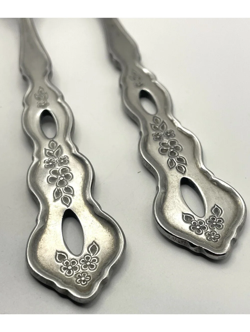 2- Oneida Community FANTASY Burnished Stainless Pierced Hndl Dinner Fork ~7.25”